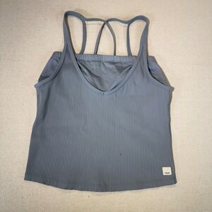 Vuori Ribbed Strappy Back Tank Top with Built-In Shelf Bra Blue Gray Womens S
